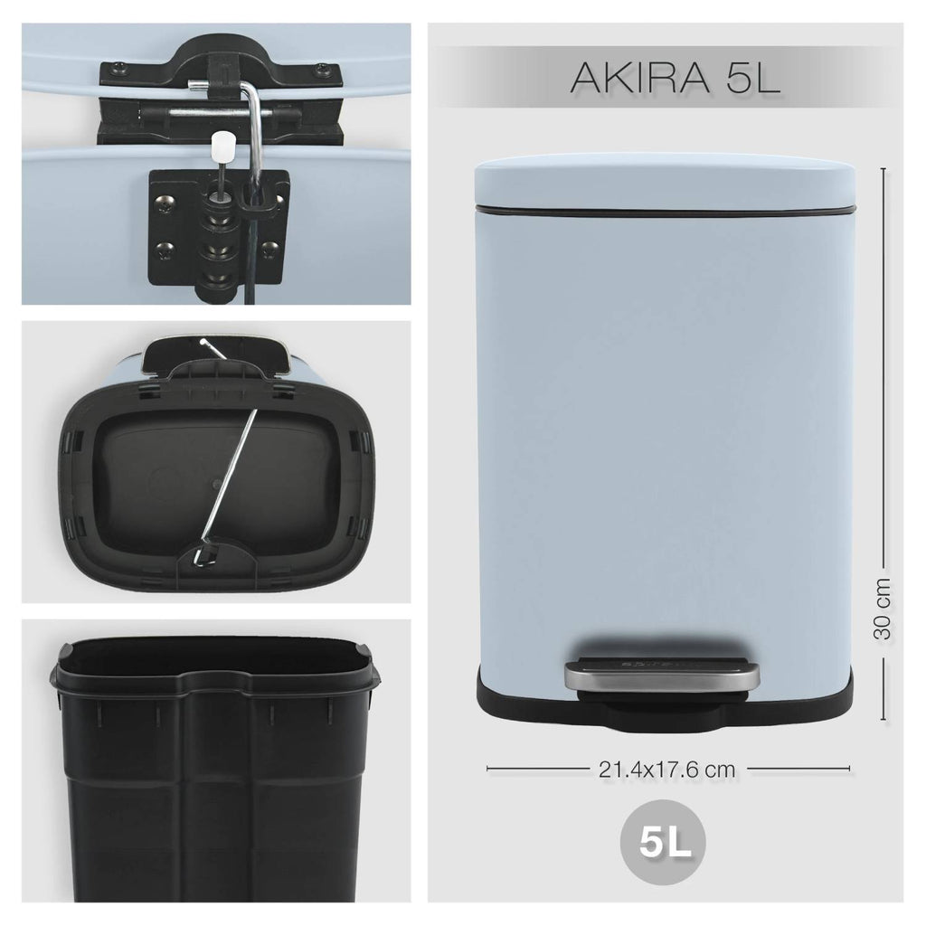 Pattumiera a pedale modello Akira capienza 5 litri colore blu ghiaccio opaco
