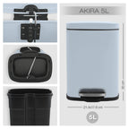 Pattumiera a pedale modello Akira capienza 5 litri colore blu ghiaccio opaco