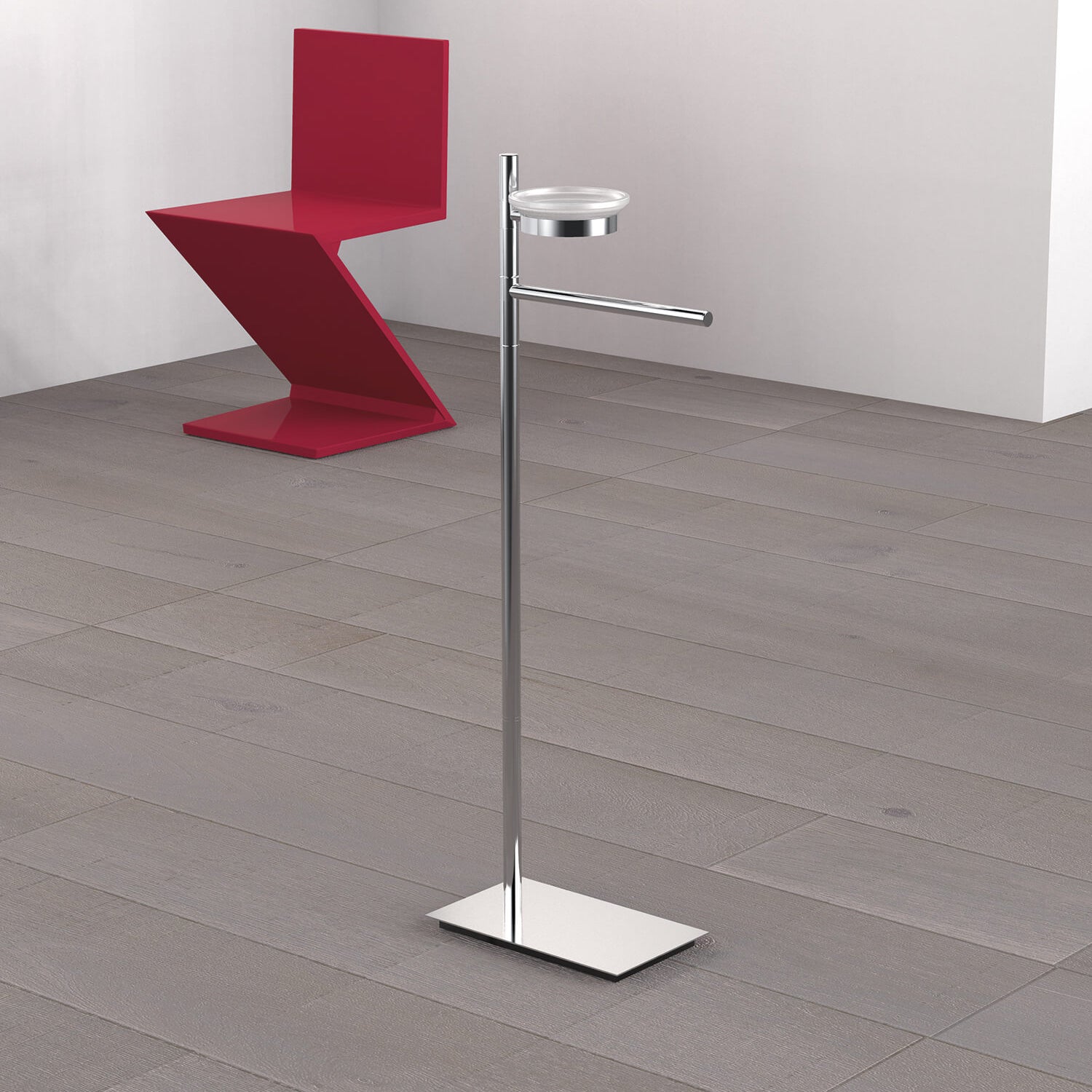 Piantana con portasapone e porta salvietta in ottone Square di Colombo Design