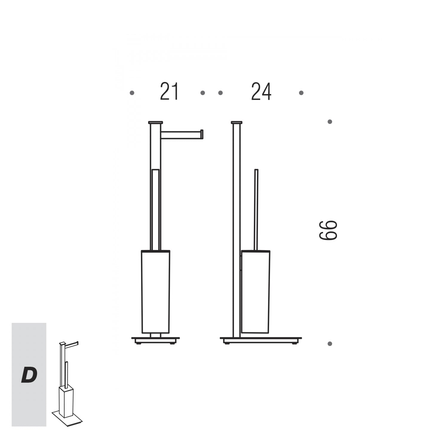 Piantana destra con porta rotolo e porta scopino in ottone Units di Colombo Design