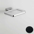 Porta sapone di forma squadrata Nero Opaco con piattino in vetro satinato Colombo Design collezione BasicQ Con fissaggio a tassello