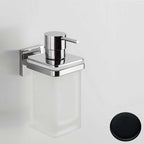 Dispenser Sapone di forma squadrata Nero Opaco con contenitore in vetro satinato Colombo Design collezione BasicQ Con fissaggio a tassello