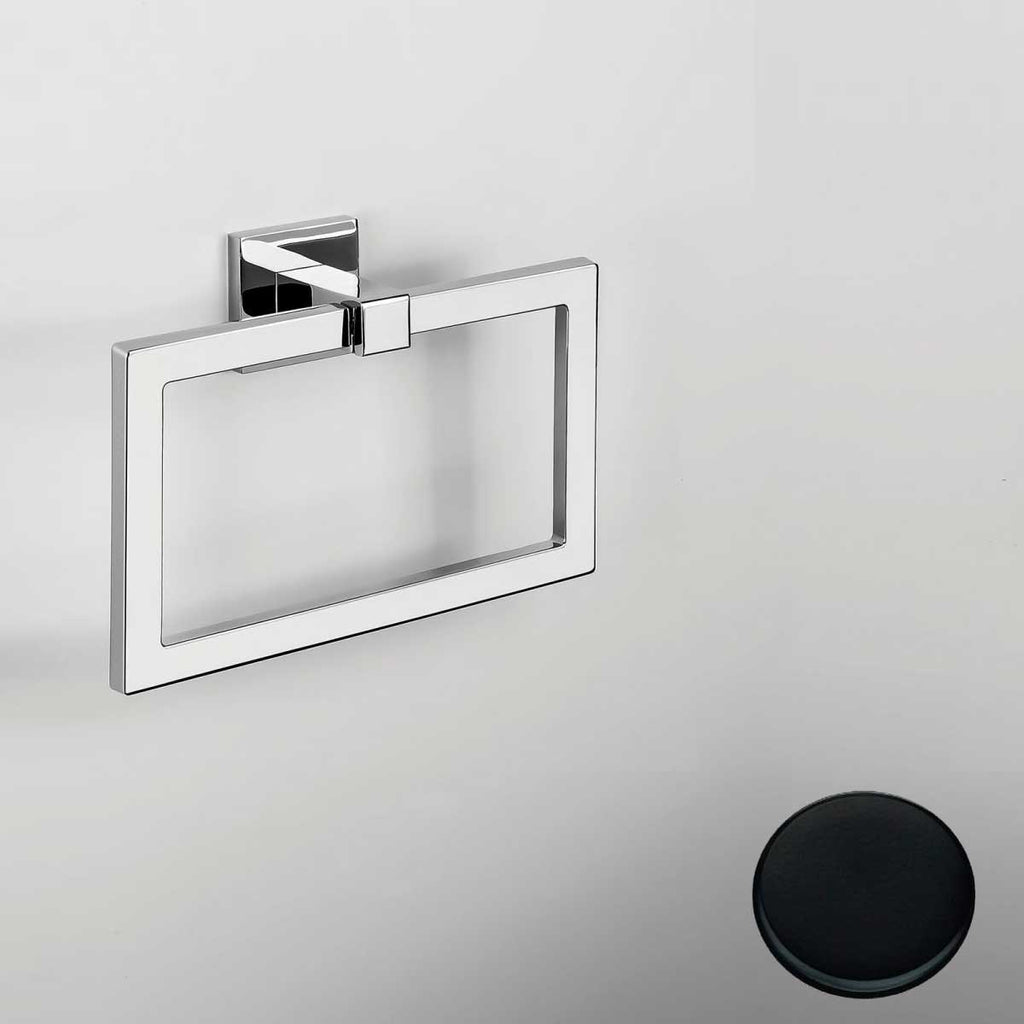 Porta salviette ad Anello di forma squadrata Nero Opaco Colombo Design collezione BasicQ Con fissaggio a tassello