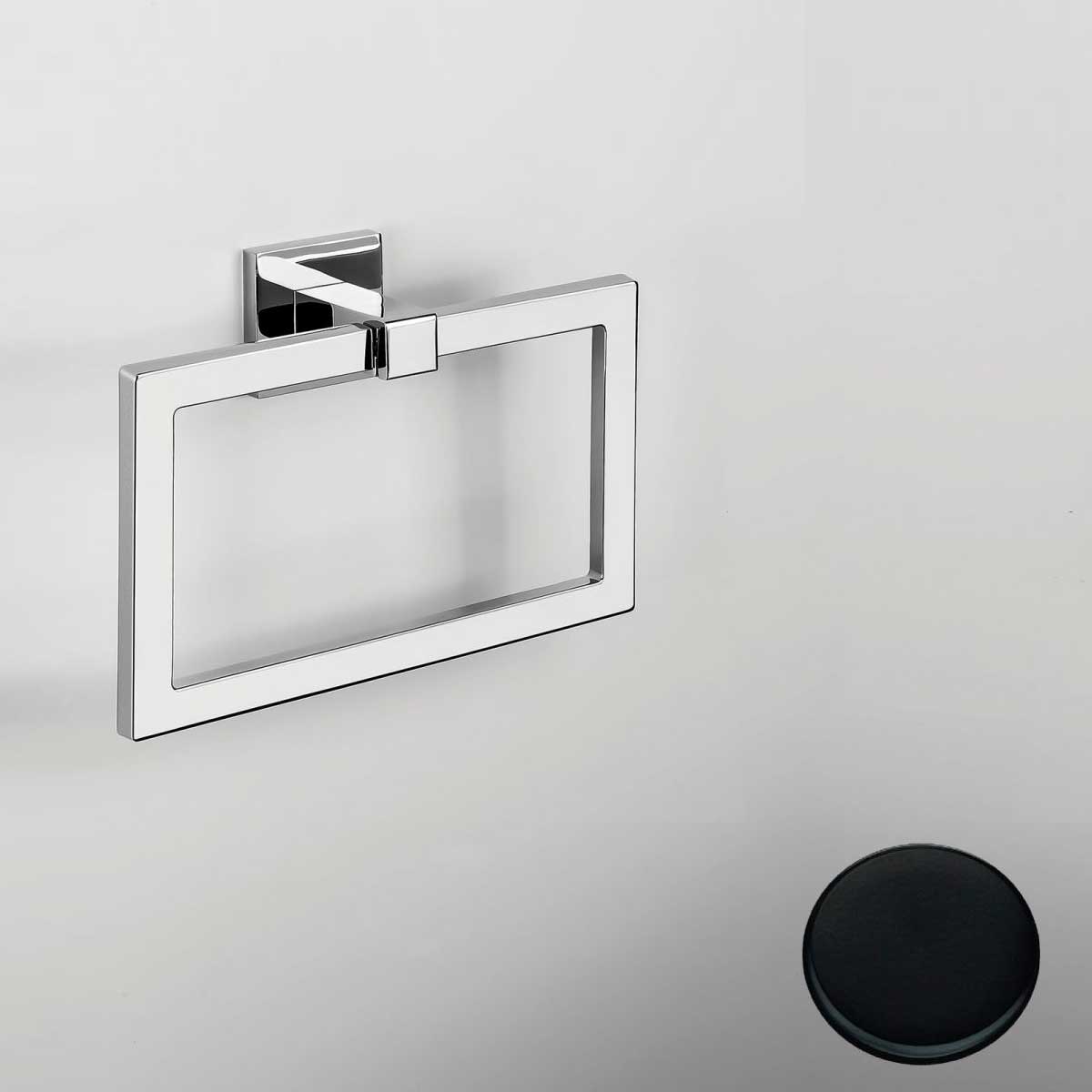 Porta salviette ad Anello di forma squadrata Nero Opaco Colombo Design collezione BasicQ Con fissaggio a tassello