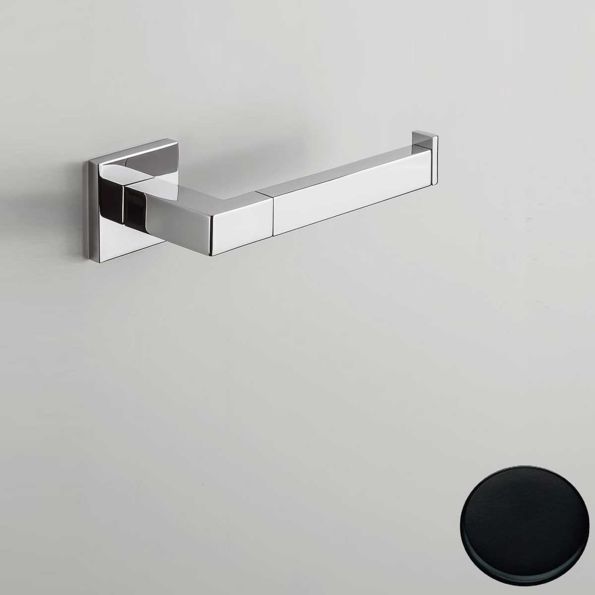 Porta rotolo Destro di forma squadrata Nero Opaco Colombo Design collezione BasicQ Con fissaggio a tassello
