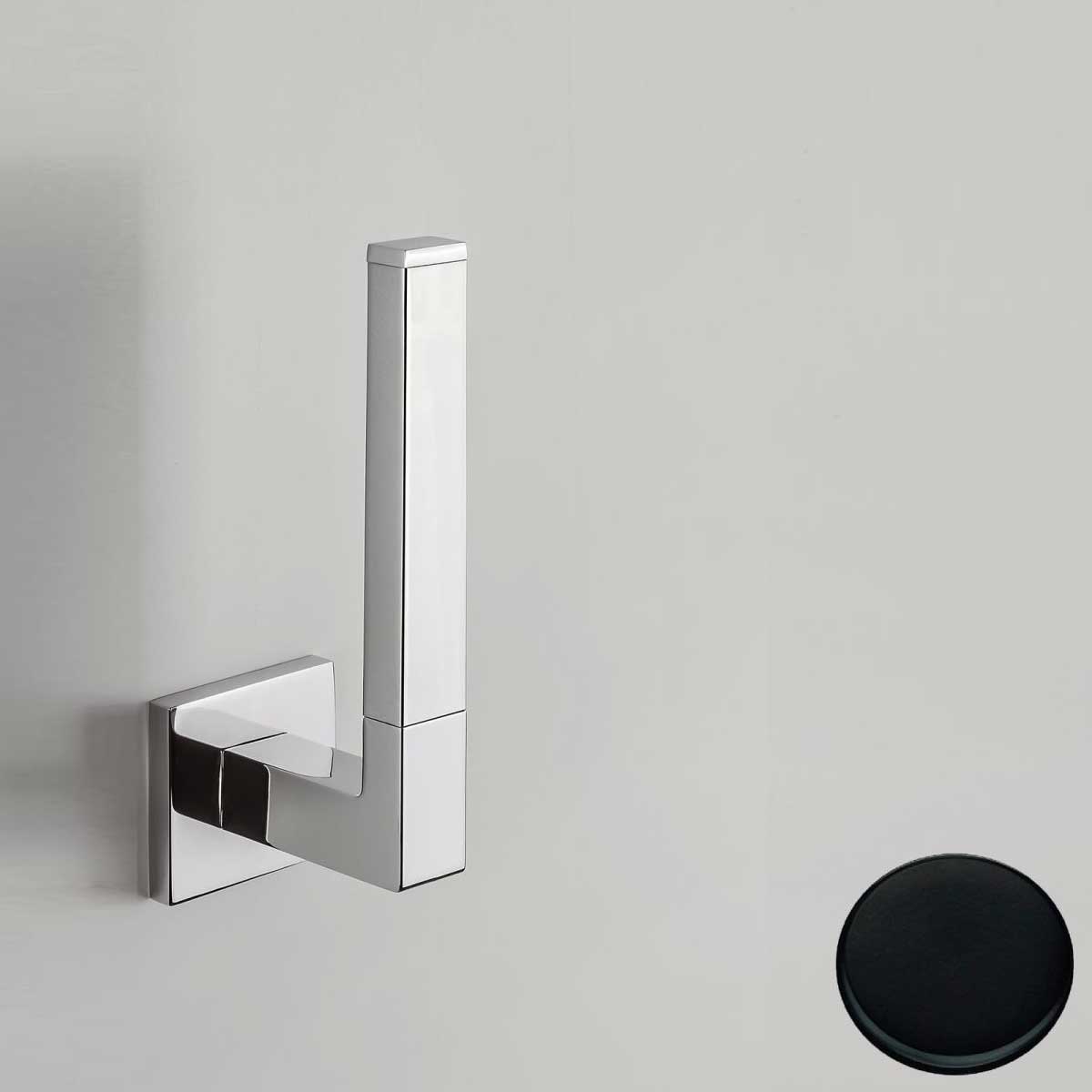 Porta rotolo Verticale di forma squadrata Nero Opaco  Colombo Design collezione BasicQ Con fissaggio a tassello