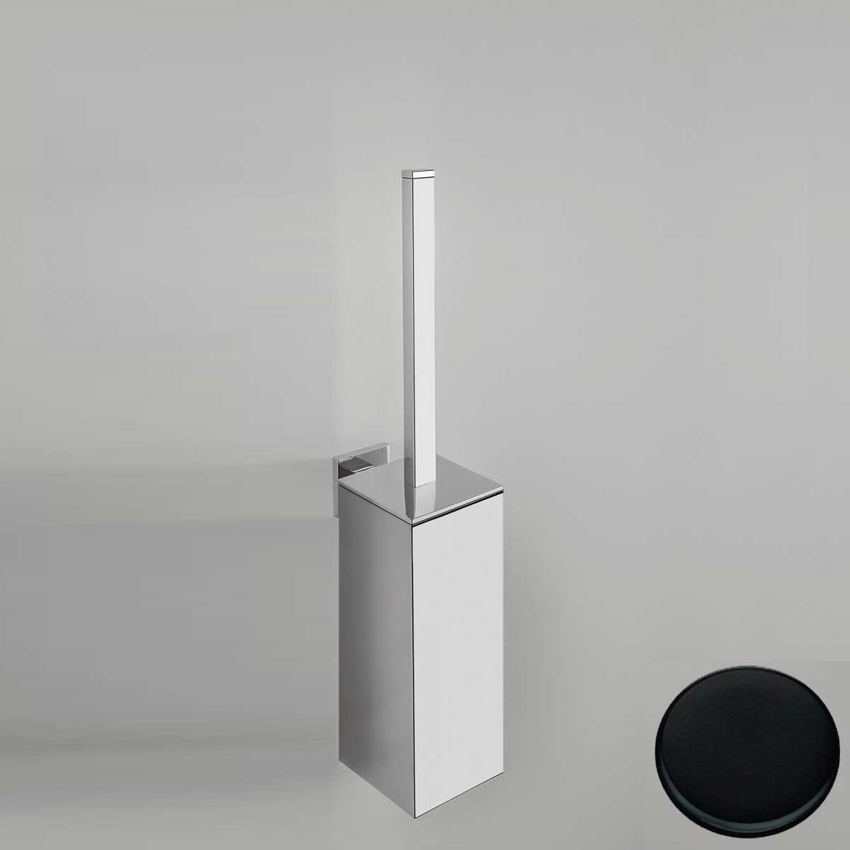Porta scopino wc di forma squadrata Nero Opaco Colombo Design collezione BasicQ Con fissaggio a tassello