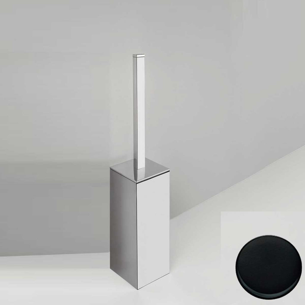 Porta scopino wc da appoggio di forma squadrata Nero Opaco Colombo Design collezione BasicQ Con fissaggio a tassello