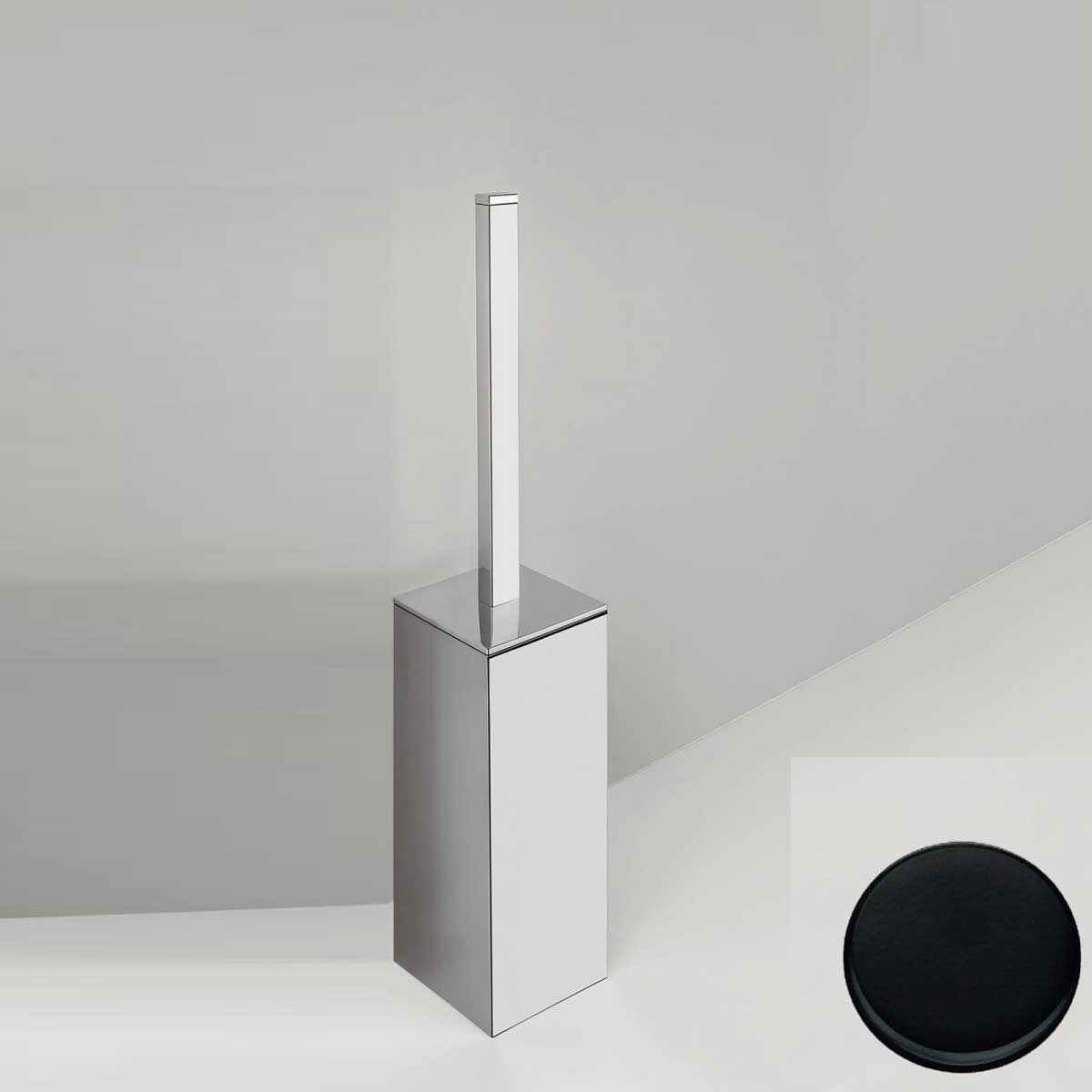 Porta scopino wc da appoggio di forma squadrata Nero Opaco Colombo Design collezione BasicQ Con fissaggio a tassello