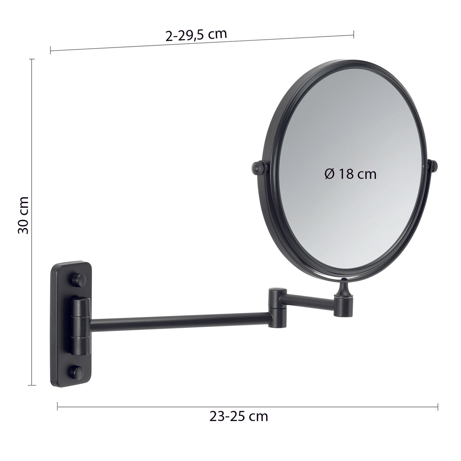 Specchio ingranditore Gaia di Gedy in Acciaio Inox - Nero Matt