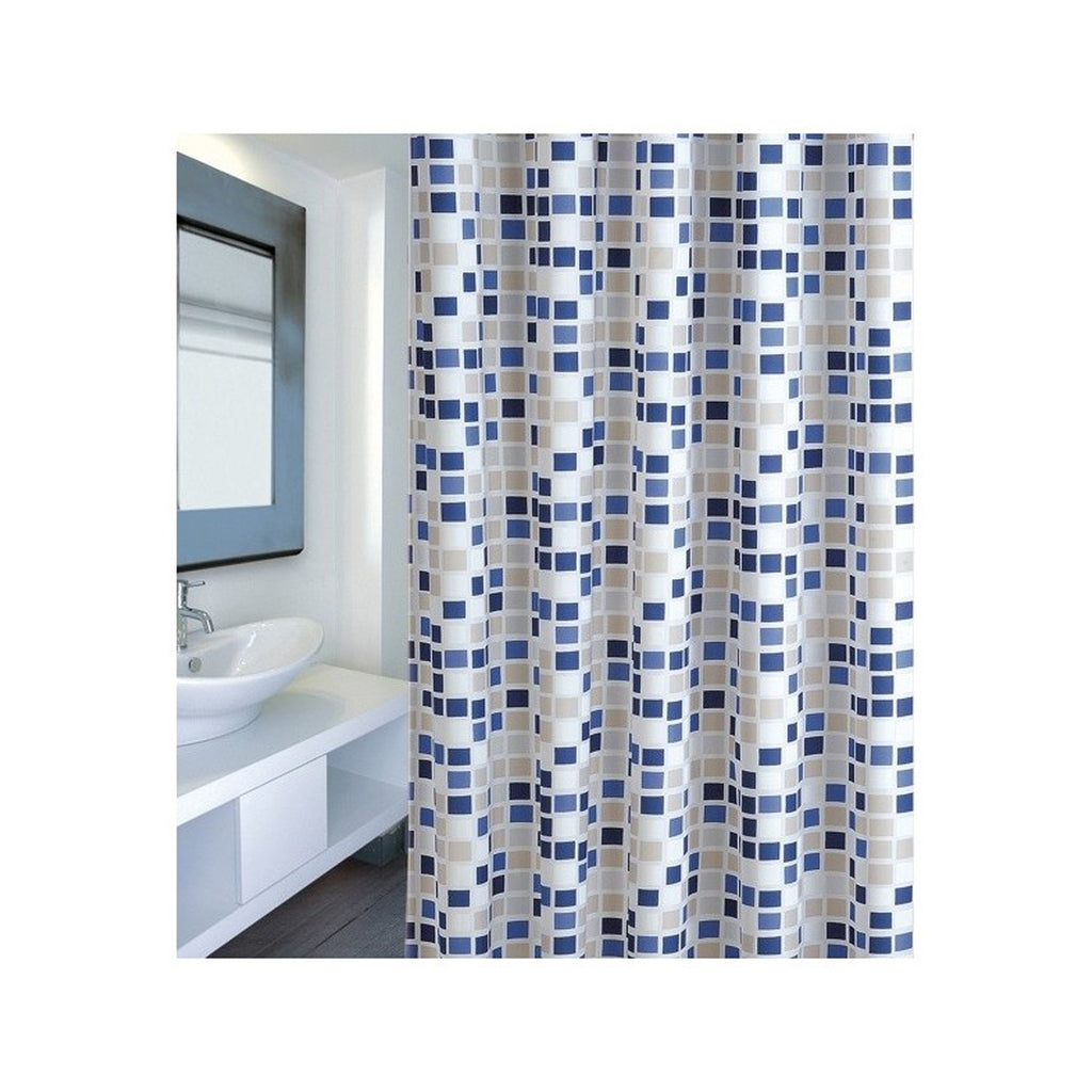 Tenda doccia in poliestere modello Mosaico 180 x 200 cm - Multicolore/Blu
