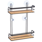 Mensola doccia con ventose a 2 livelli modello Hiko in Acciaio e BambÃ¹ - Nero/Naturale