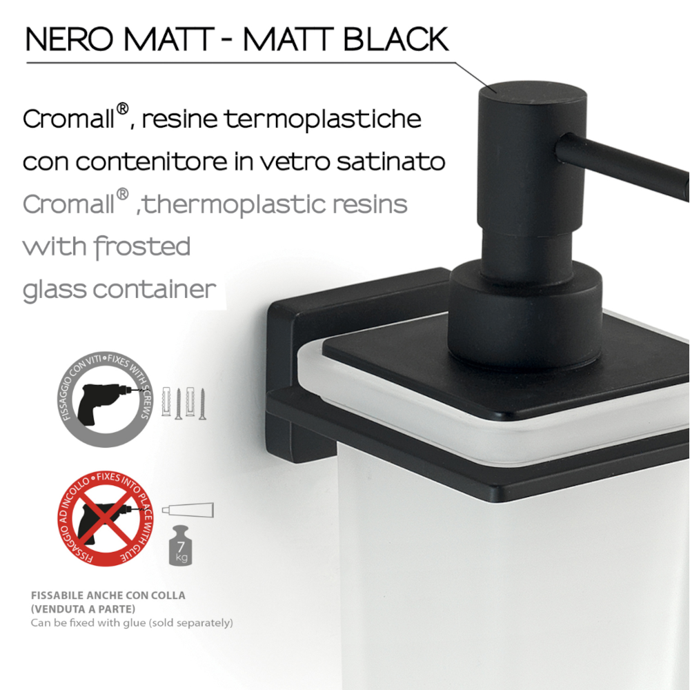 Dosasapone a parete con erogatore in Cromall Gedy modello Atena - Nero Matt