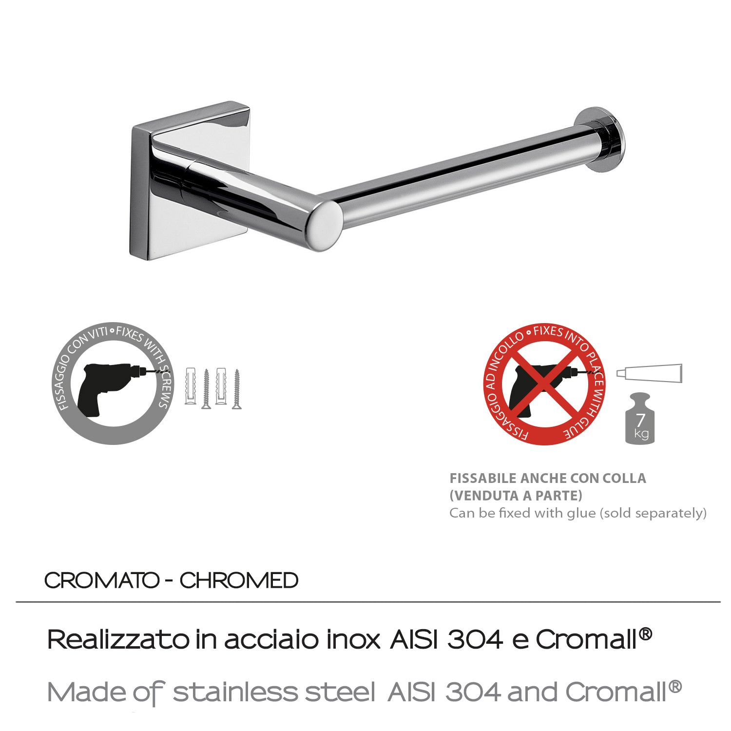 Portarotolo a muro Fuji di Gedy - Cromato