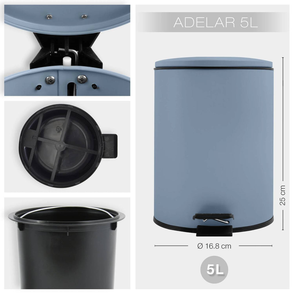 Pattumiera a pedale in acciaio modello Adelar capienza 5 litri colore blu opaco