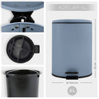 Pattumiera a pedale in acciaio modello Adelar capienza 5 litri colore blu opaco