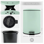 Pattumiera a pedale modello Adelar capienza 3 litri colore verde lucido opaco