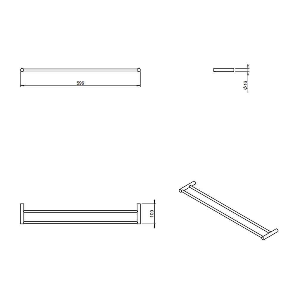 Porta asciugamani doppio a muro in acciaio inossidabile della collezione 'Logic' by Cosmic cm 60 - Nero