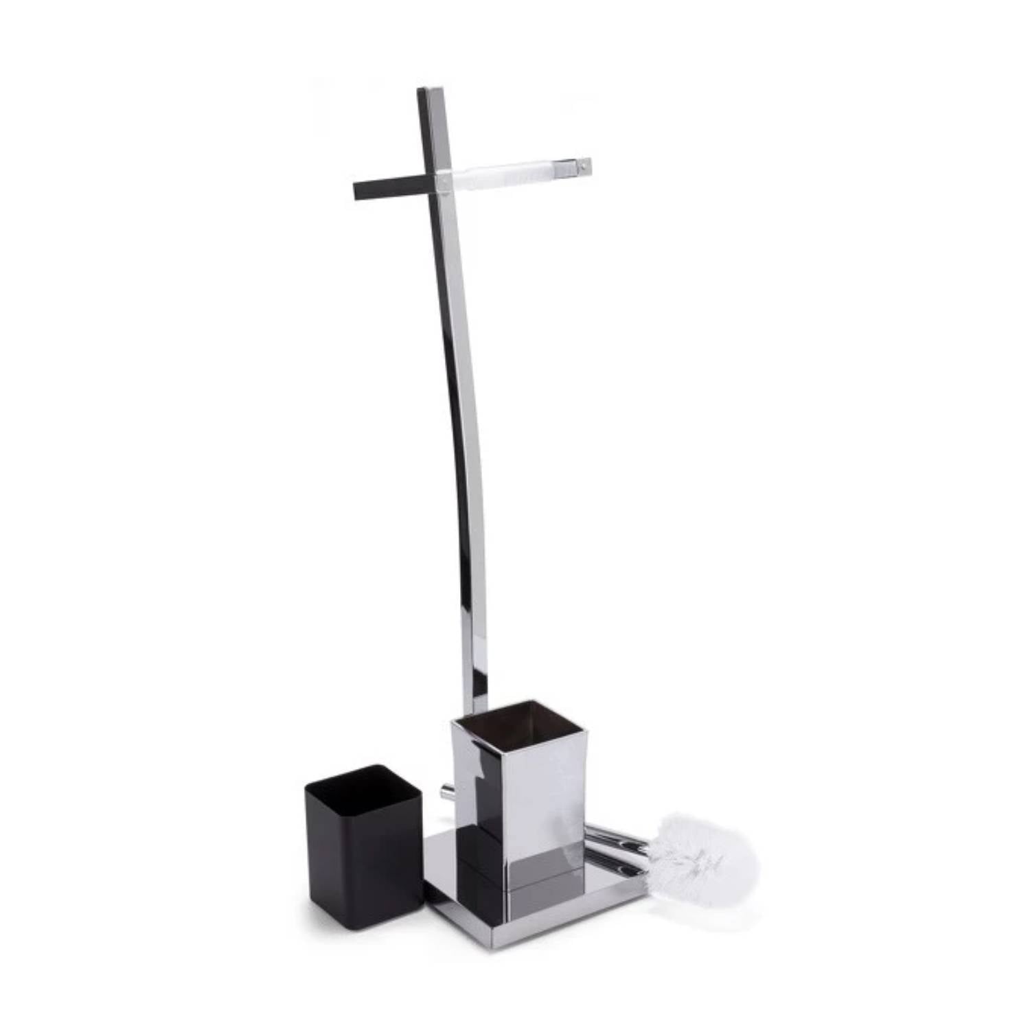 Piantana da bagno portarotolo carta igienica e scopino wc cromato