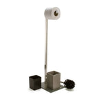 Piantana da bagno con portarotolo carta igienica e scopino wc in acciaio inox colore tortora