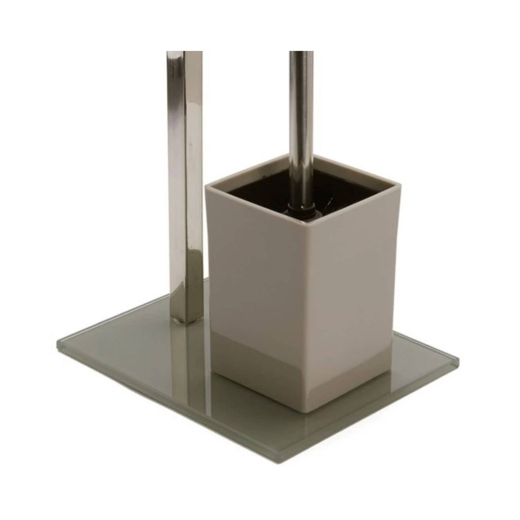 Piantana da bagno con portarotolo carta igienica e scopino wc in acciaio inox colore tortora