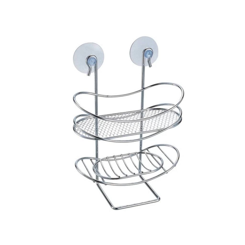 Mensola e portasapone con ventosa in plastica ovale in acciaio cromato