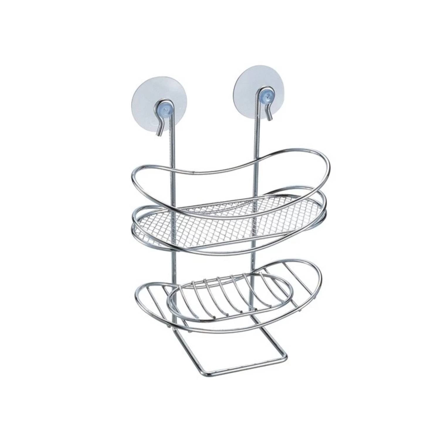 Mensola e portasapone con ventosa in plastica ovale in acciaio cromato