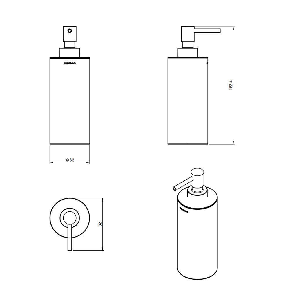 Dispenser sapone da appoggio in ottone cromato della collezione 'Architect' by Cosmic