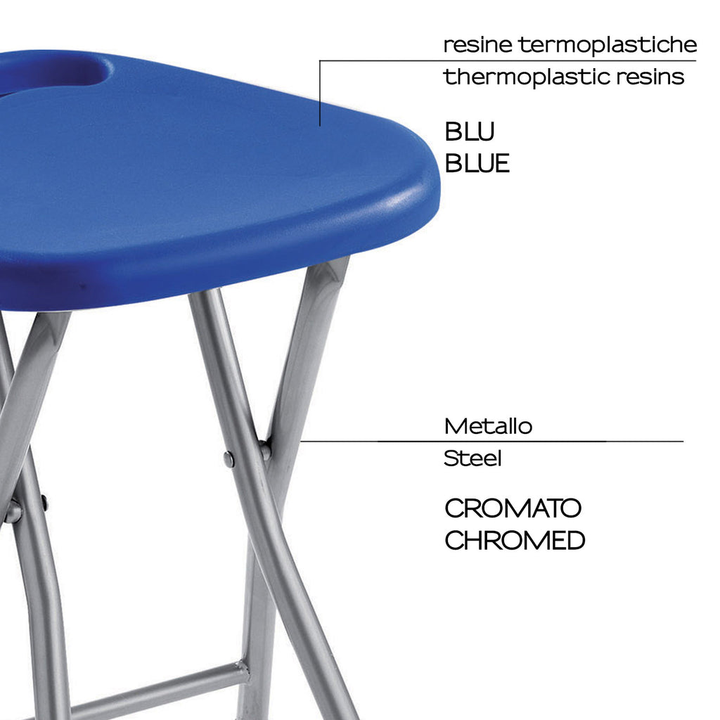 Sgabello Gedy richiudibile in resine termoplastiche e metallo - Blu