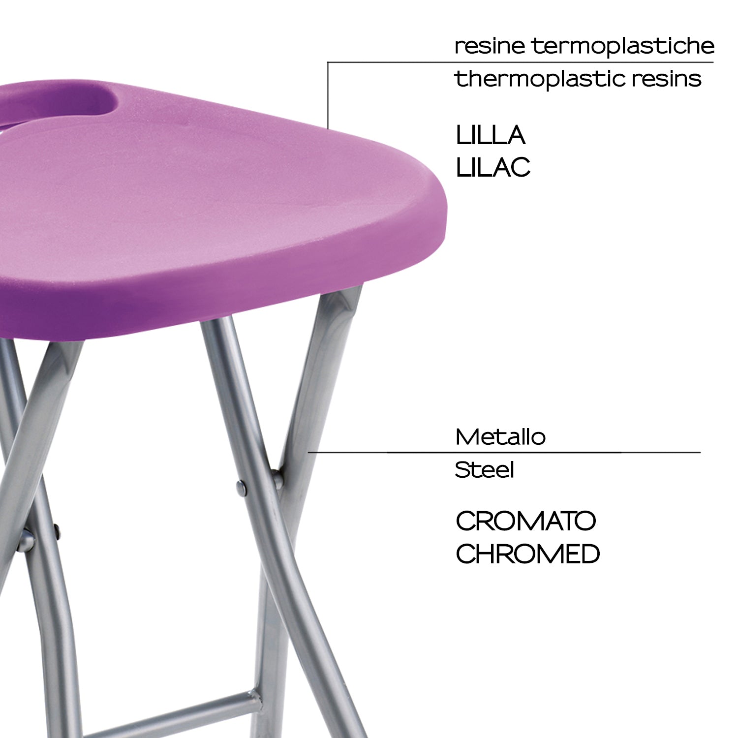 Sgabello Gedy richiudibile in resine termoplastiche e metallo - Lilla