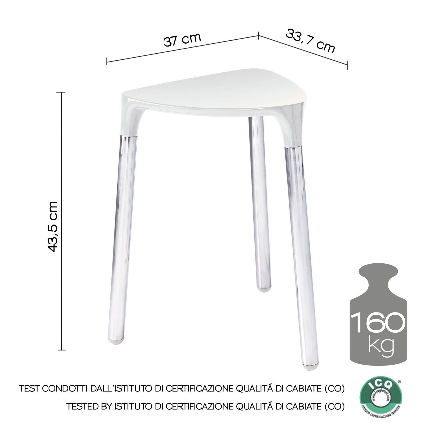 Sgabello Yannis di Gedy in acciaio inox e resine termoplastiche - Bianco