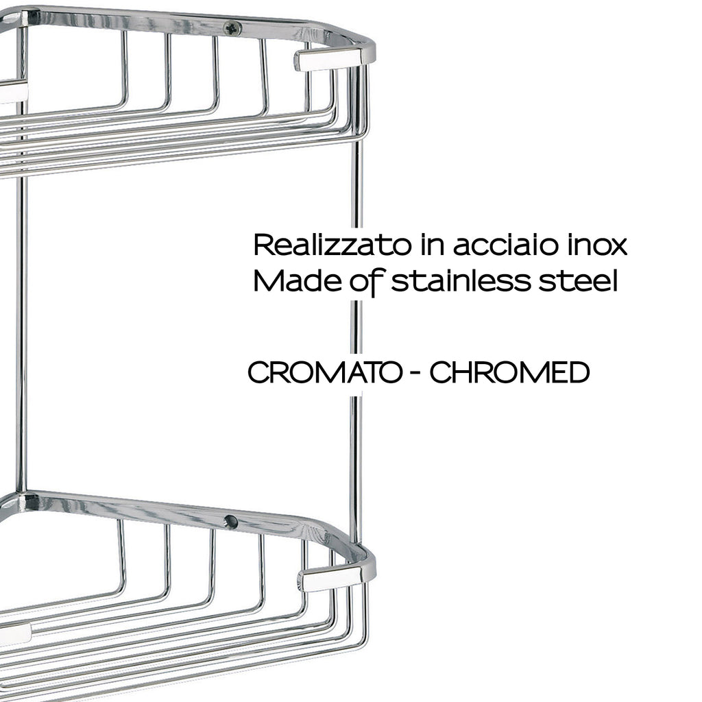 Portaoggetti doccia angolare a due ripiani modello Augustus di Gedy - Cromato