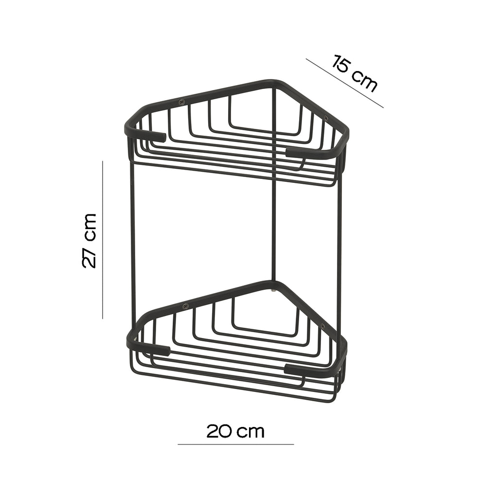 Portaoggetti doccia angolare a due ripiani modello Augustus di Gedy - Nero Matt