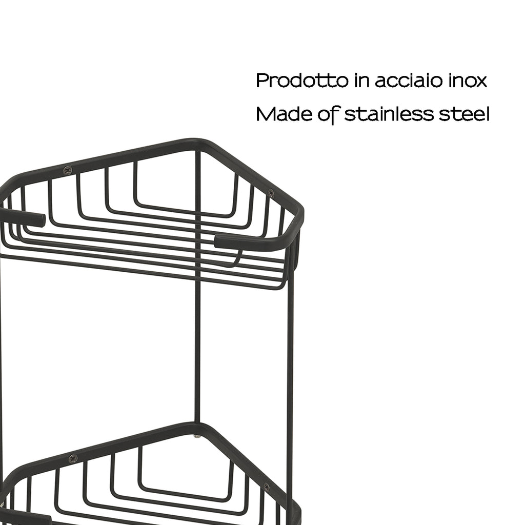 Portaoggetti doccia angolare a due ripiani modello Augustus di Gedy - Nero Matt