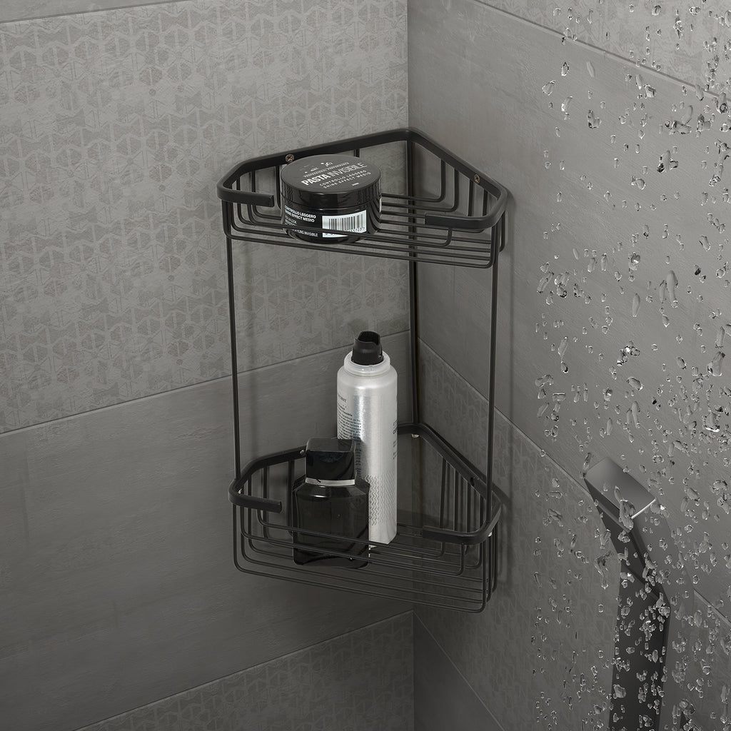 Portaoggetti doccia angolare modello Augustus Alto di Gedy - Nero Matt