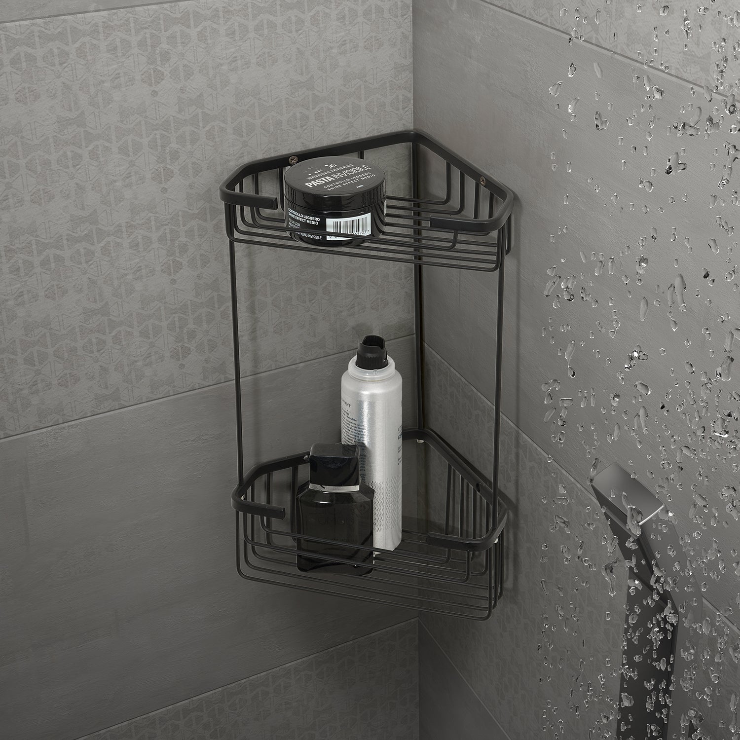 Portaoggetti doccia angolare modello Augustus Alto di Gedy - Nero Matt