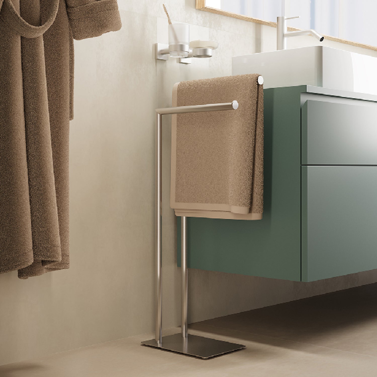 Piantana porta asciugamani e WC Poseidon in acciaio inox AISI 304 spazzolato cromato