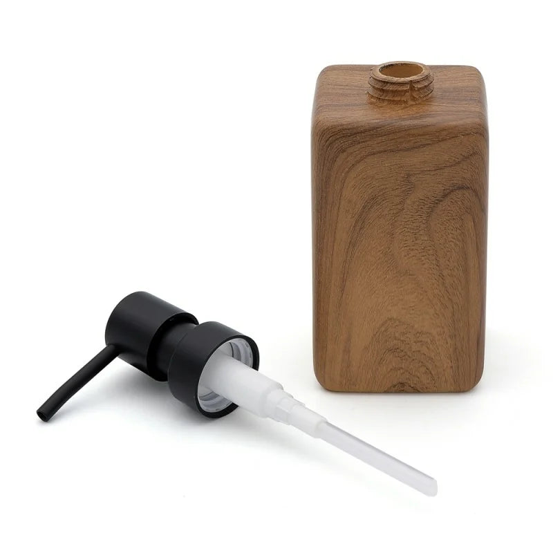 Dispenser sapone dâ€™appoggio BathCore serie Roots - Nero/Effetto legno