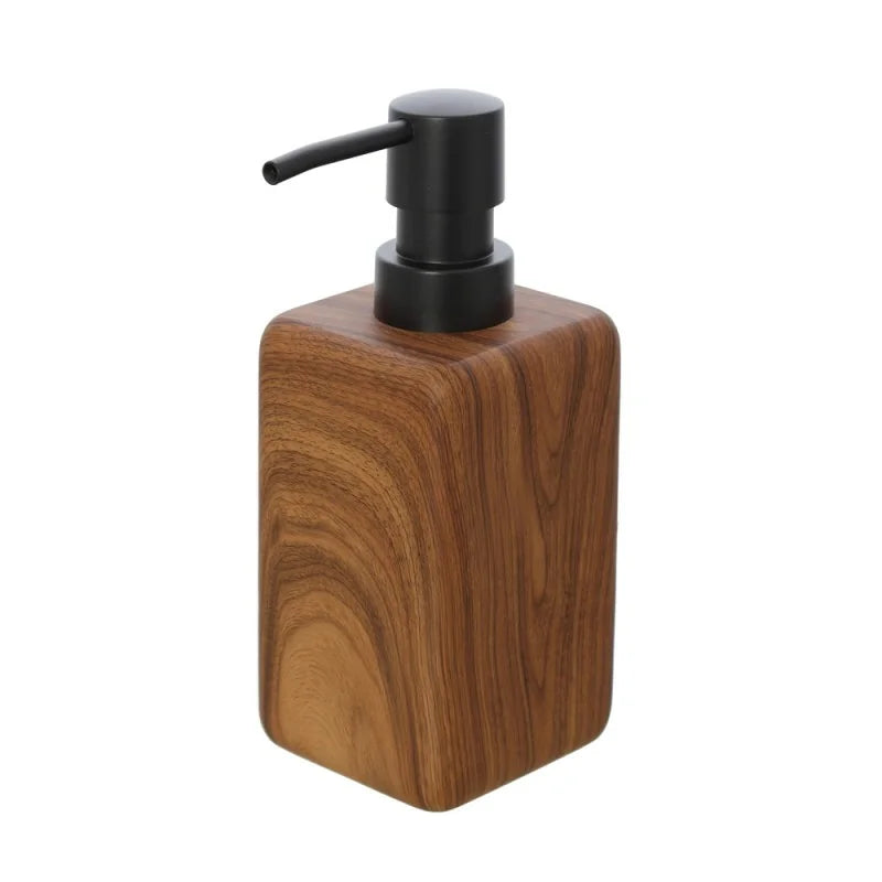 Dispenser sapone dâ€™appoggio BathCore serie Roots - Nero/Effetto legno