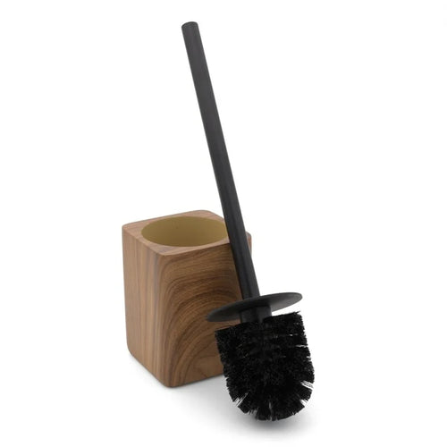 Porta scopino wc dâ€™appoggio BathCore serie RootsNero/Effetto legno