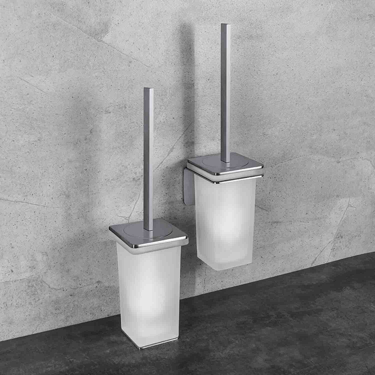 Porta scopino satinato con biadesivo collezione Over di Colombo Design