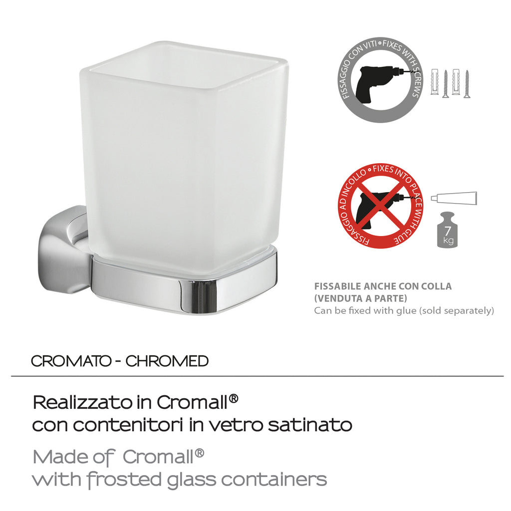 Portaspazzolini a parete in Acciaio Inox e Vetro Satinato Gedy serie Stelvio - Cromato