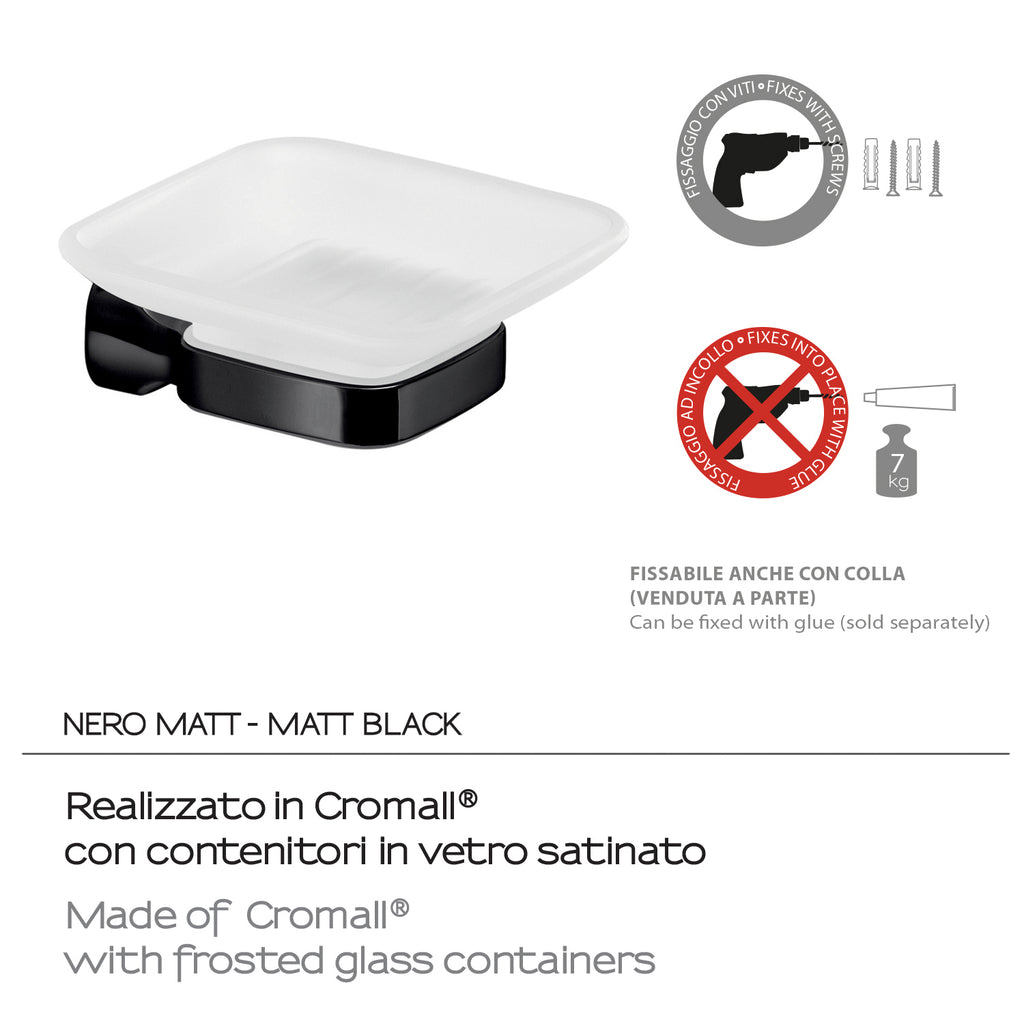 Portasapone a parete in Acciaio Inox e Vetro Satinato Gedy serie Stelvio - Nero Matt