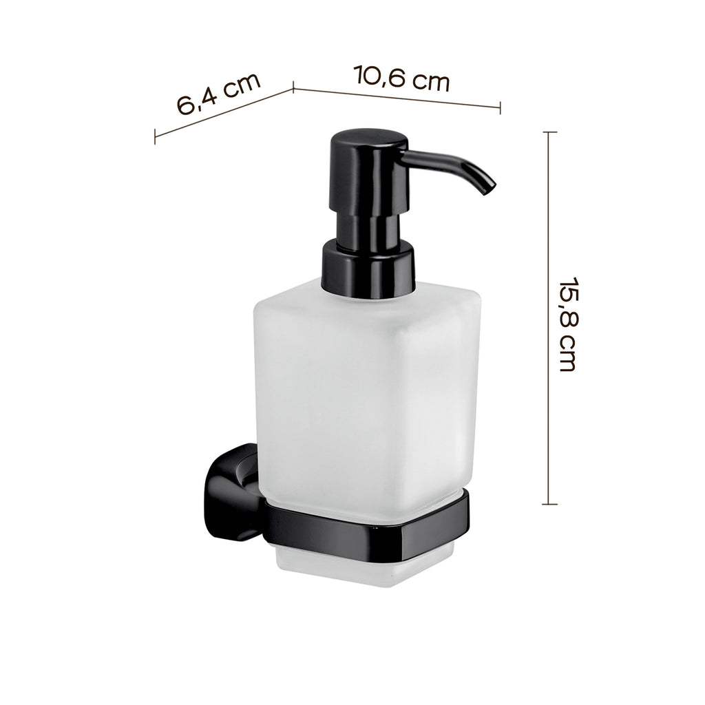 Dispenser sapone a parete in Acciaio Inox e Vetro Satinato Gedy serie Stelvio - Nero Matt