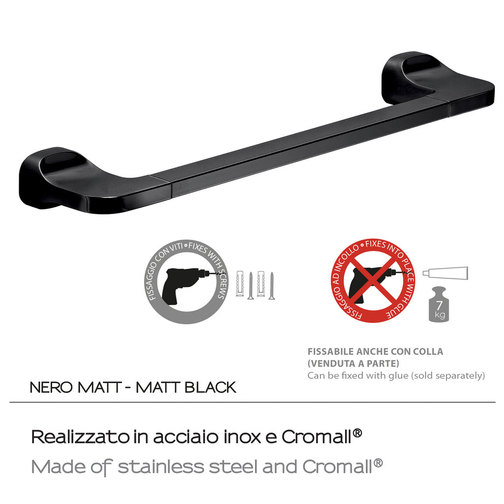 Porta asciugamani 45 cm in Acciaio Inox Gedy serie Stelvio - Nero Matt