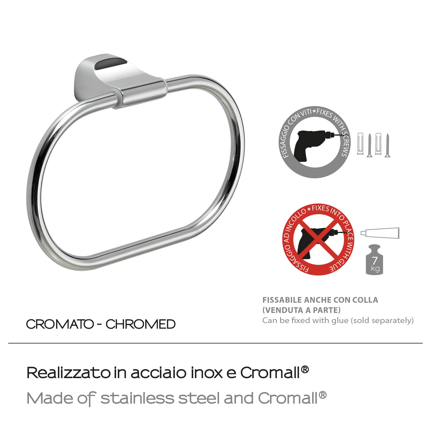 Porta asciugamani ad anello in Acciaio Inox Gedy serie Stelvio - Cromato