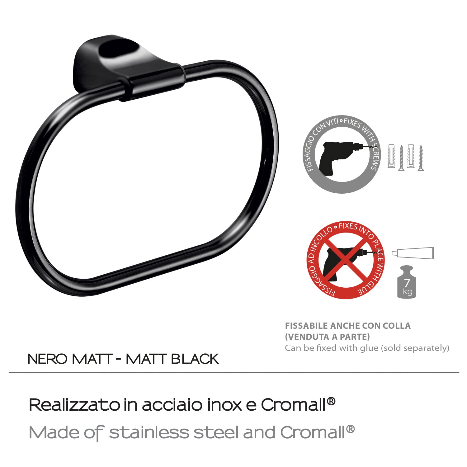 Porta asciugamani ad anello in Acciaio Inox Gedy serie Stelvio - Nero Matt
