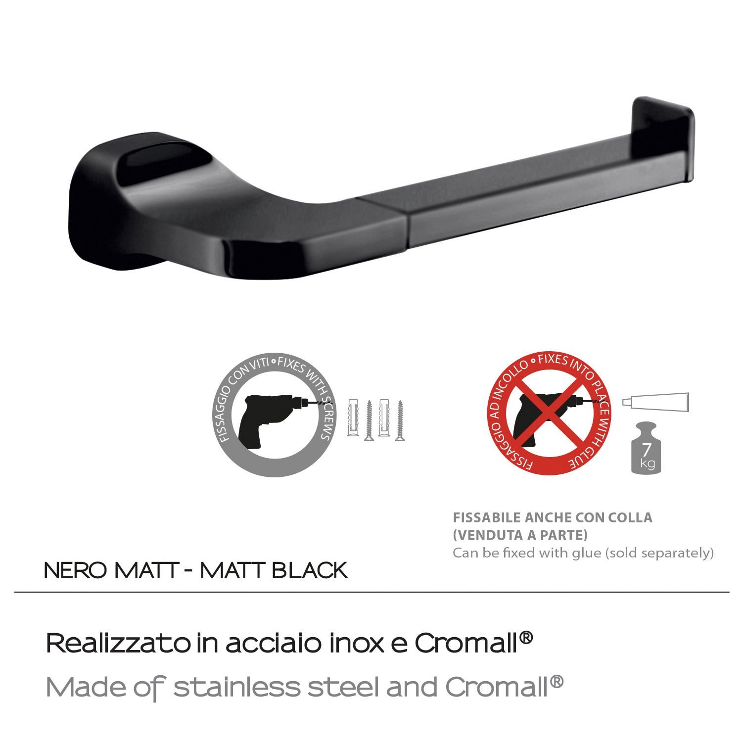 Portarotolo a parete in Acciaio Inox Gedy serie Stelvio - Nero Matt