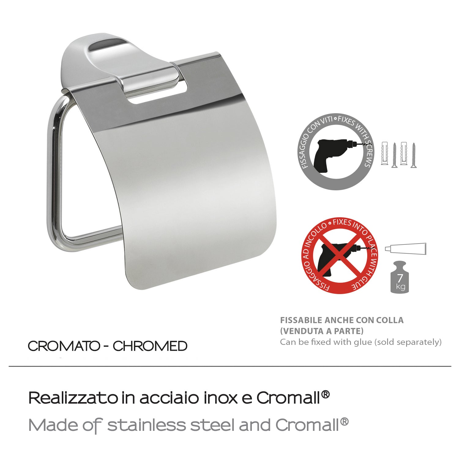 Portarotolo coperto a parete in Acciaio Inox Gedy serie Stelvio - Cromato