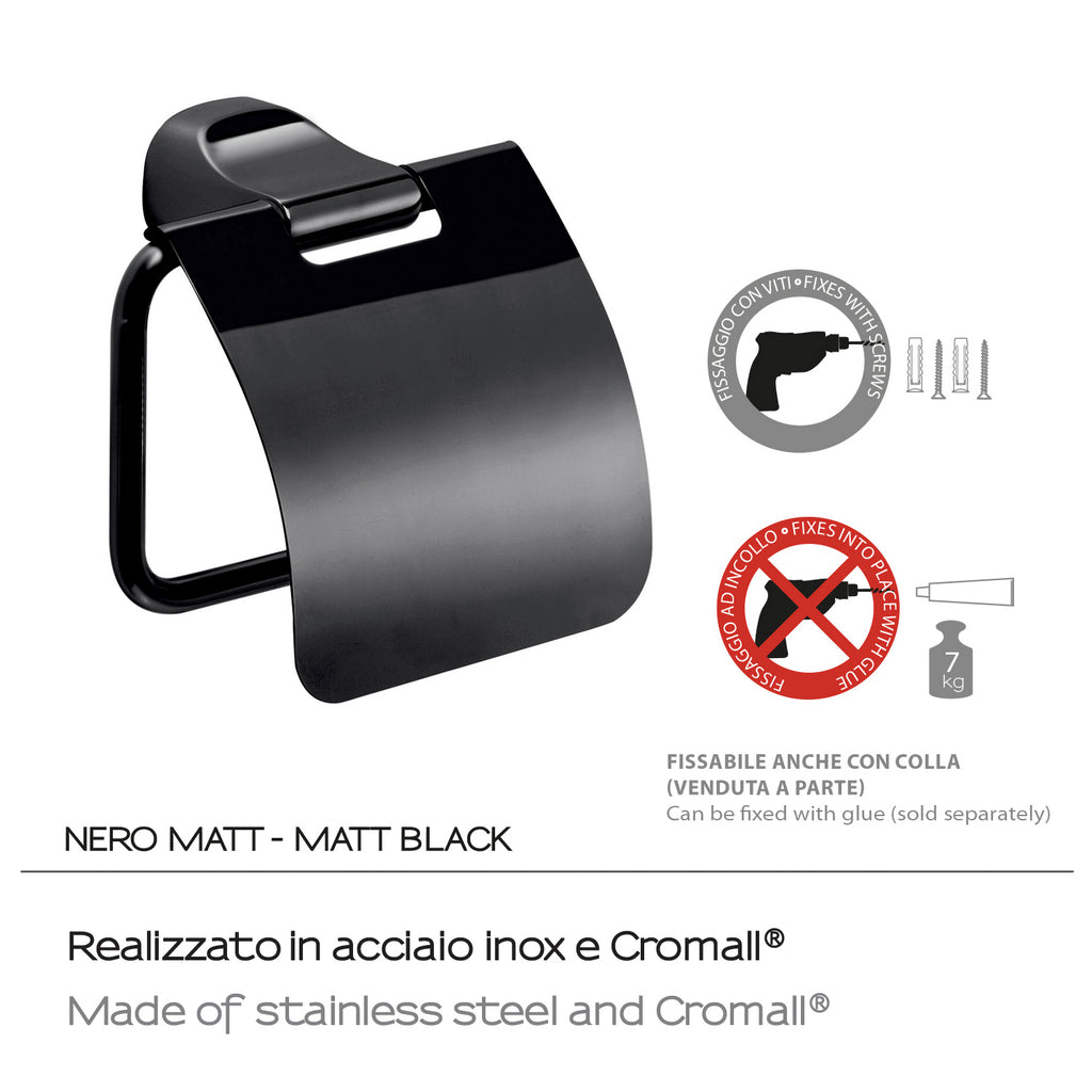 Portarotolo coperto a parete in Acciaio Inox Gedy serie Stelvio - Nero Matt